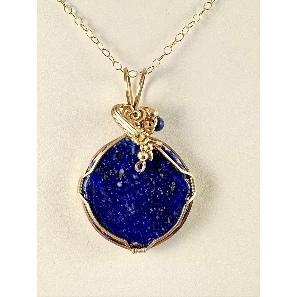 Lapis Lazuli Blue Pendant Necklace Handmade 14K Gold Filled Wire